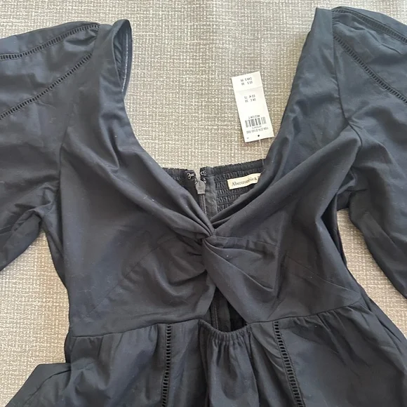 Abercrombie & Fitch Midi Dress Sz M Tall Smocked Waist Flowy Summer Dress Black - Picture 4 of 16